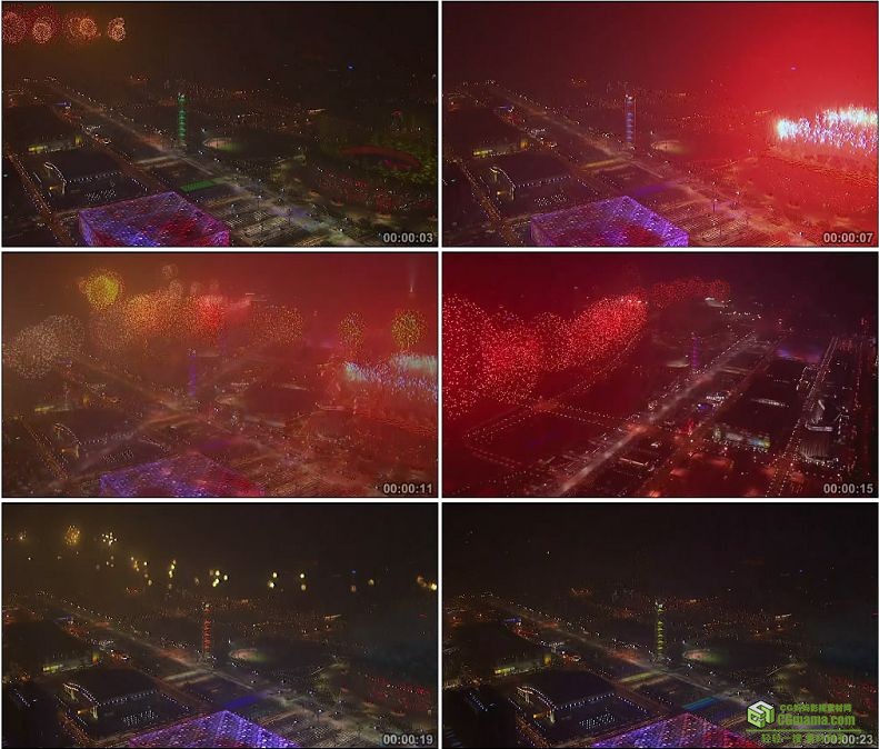 YC1082-中国北京奥运会开幕式鸟巢烟花航拍焰火高清实拍视频素材