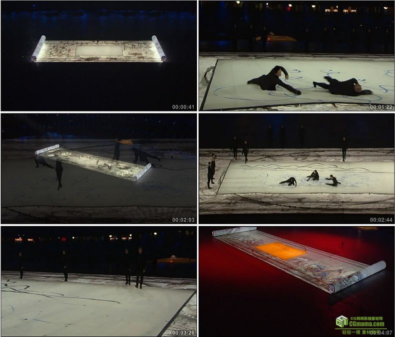 YC1086-中国北京奥运会开幕式中国水墨画卷卷轴高清实拍视频素材