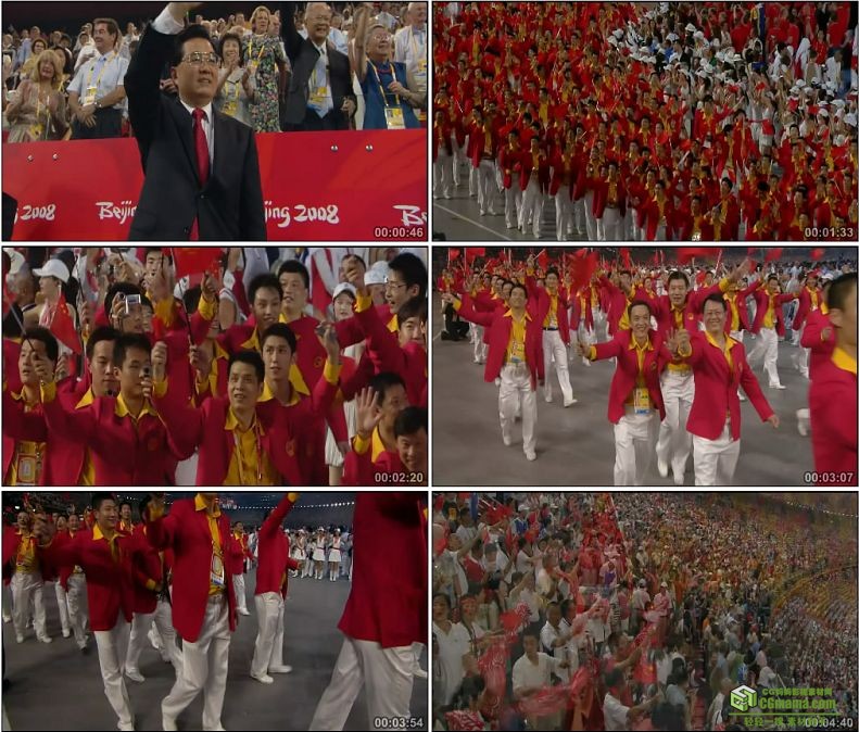 YC1104-中国北京奥运会中国代表团入场姚明挥舞国旗沸腾的观众高清实拍视频素材