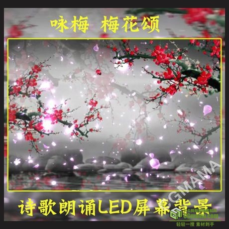 LED0076-红梅花中国风花瓣水墨LED视频背景素材