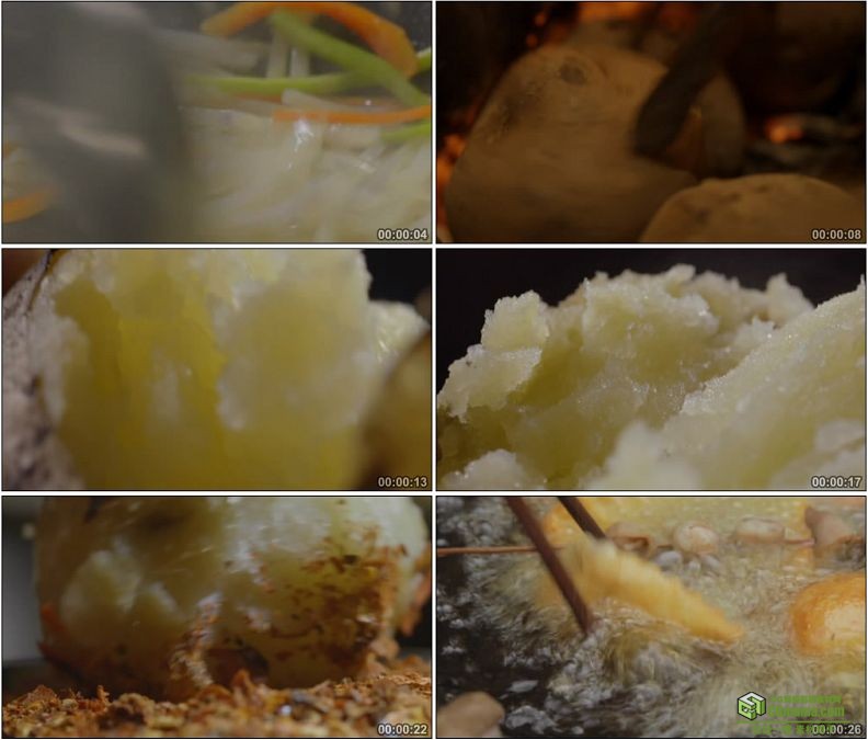 YC1191-土豆吃法炒土豆丝烤土豆炸土豆块美食高清实拍视频素材
