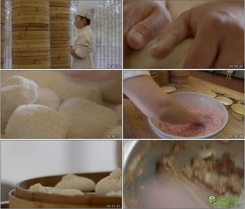 YC1206-小笼包灌汤包调馅和面包包子美食高清实拍视频素材