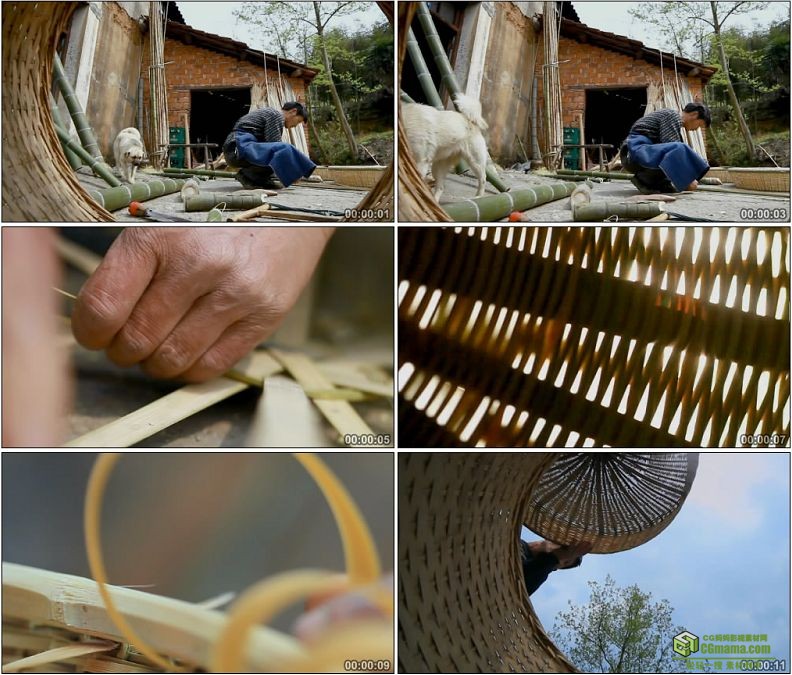 YC1219-用竹编制竹筐竹笸箩手工艺高清实拍视频素材