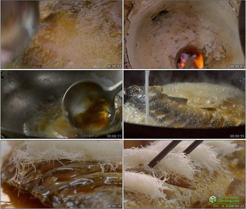 YC1222-炸鱼糖醋鲤鱼龙须面美食高清实拍视频素材