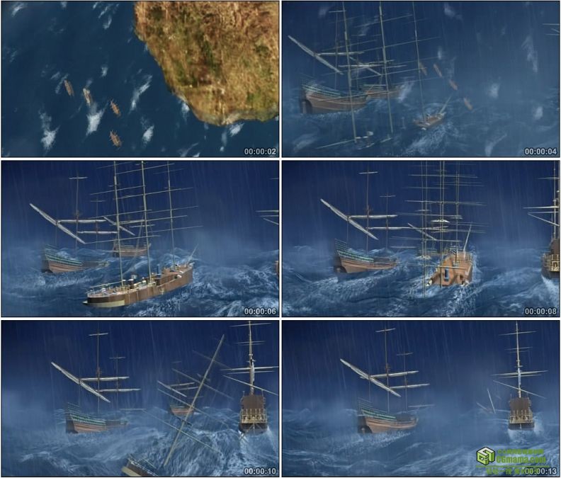 YC1229-动画模拟海上风暴船只高清视频素材