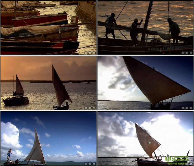 YC1298-日出大海里的小船帆船扬帆起航高清实拍视频素材