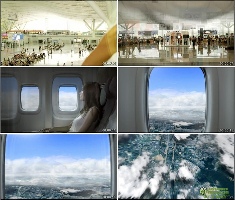YC1384-美女在飞机场乘坐飞机看窗外风景高清实拍视频素材