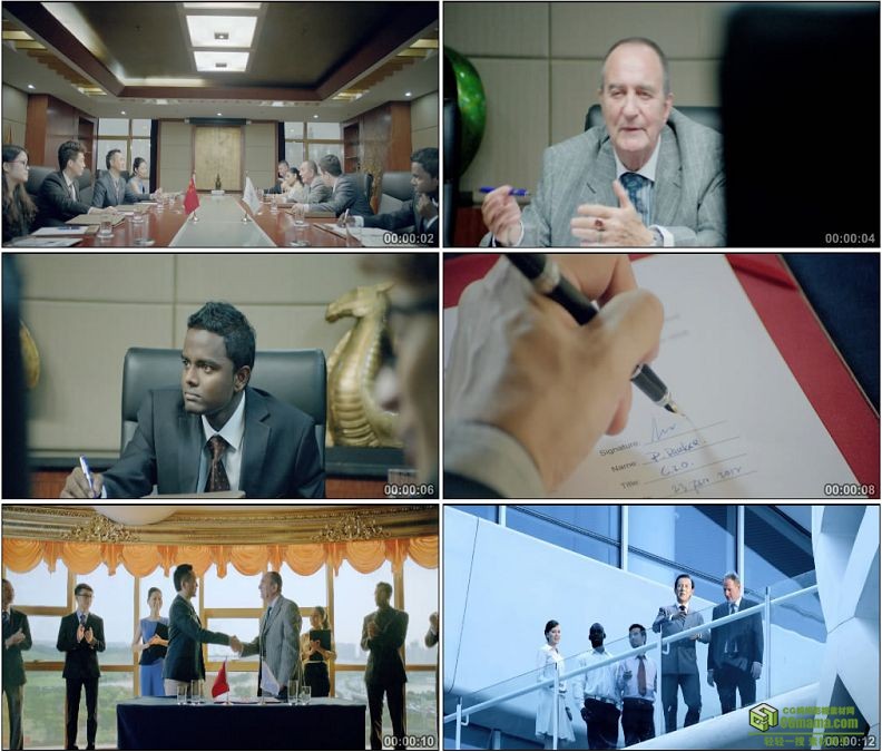 YC1408-中外企业合作开会会议握手商务高清实拍视频素材