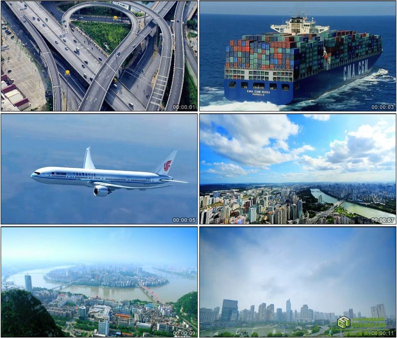 YC1434-现代化城市航拍高架桥立交桥高楼大厦高清实拍视频素材