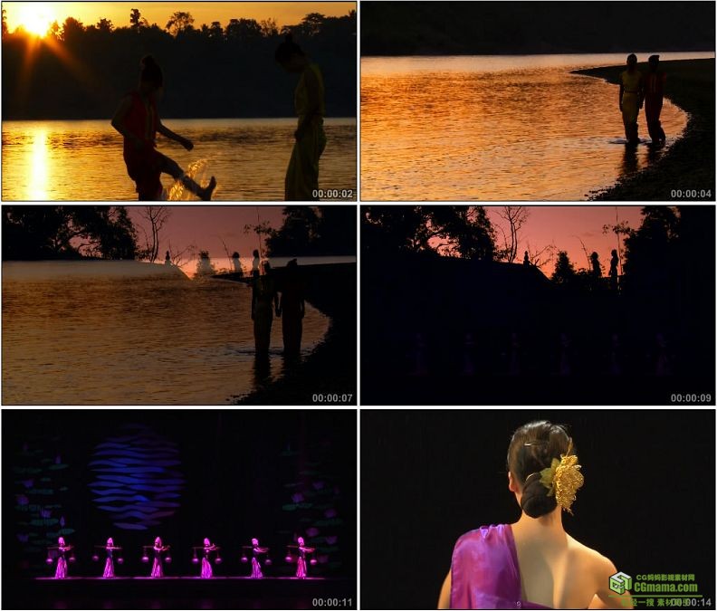 YC1450-夕阳下少数民族少女梳头散步表演节目舞蹈高清实拍视频素材