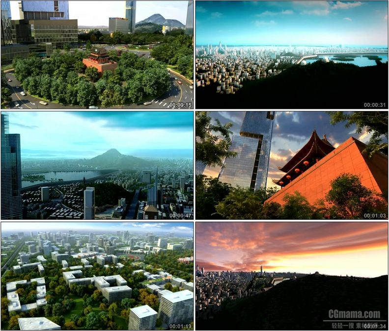 YC1455-南京3D建筑漫游动画视频素材一组小高清视频素材