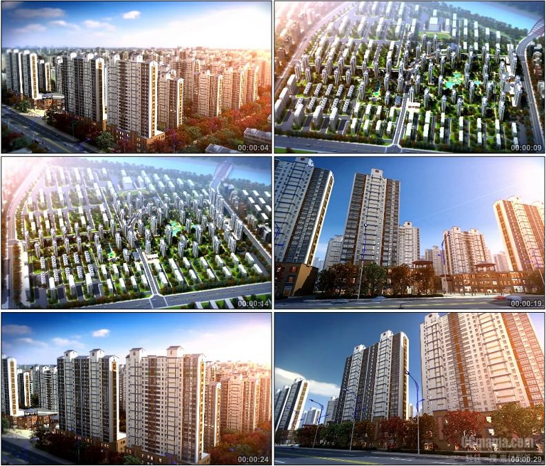 YC1466-高清建筑动画建筑漫游高楼高层城市俯瞰高清视频素材