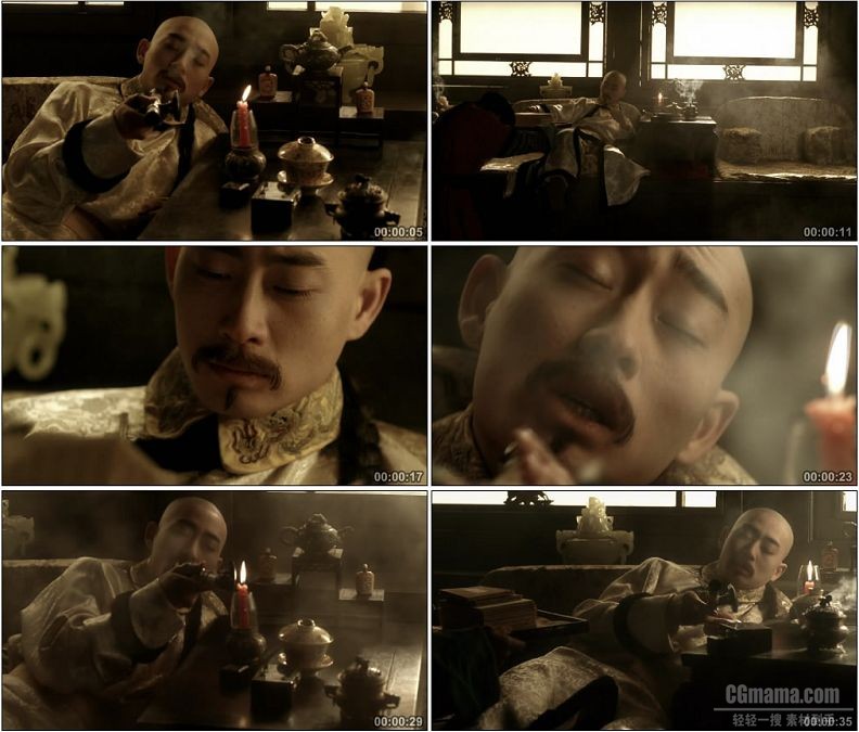YC1492-古代清朝鸦片战争时期帝国君王贵族吸食鸦片高清实拍视频素材