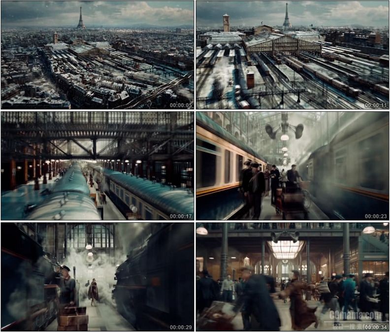 YC1539-巴黎老式火车站蒸汽火车场景小高清实拍视频素材