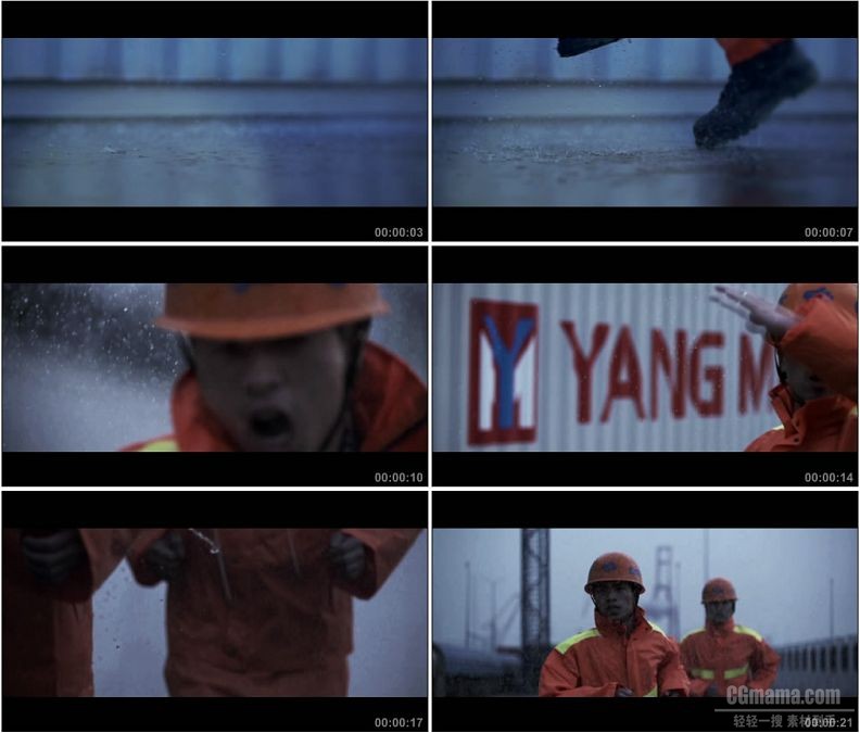 YC1574-瓢泼大雨工人冒雨工作高清实拍视频素材