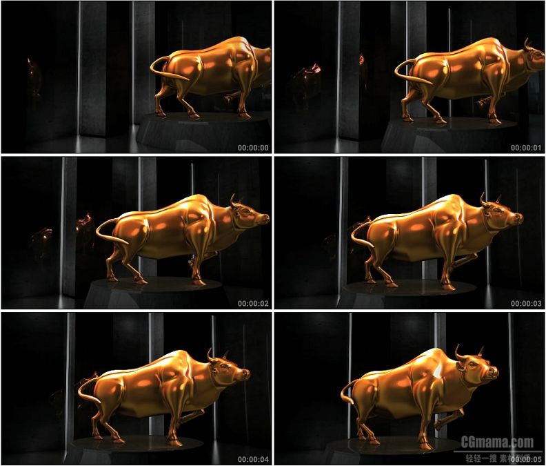 YC1585-三维金牛金色拓荒牛塑像高清视频素材