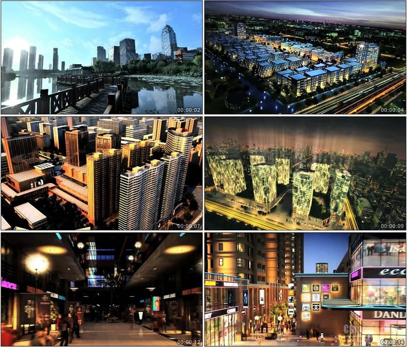 YC1586-现代化都市生活三维3D建筑动画漫游俯瞰高清视频素材