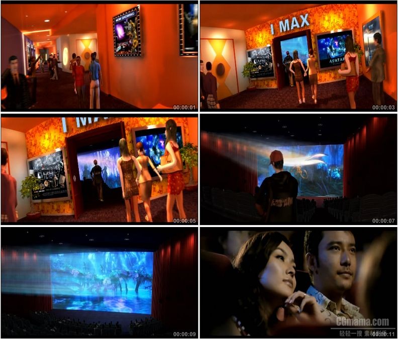 YC1597-I MAX影院建筑漫游动画情侣看电影娱乐休闲生活高清实拍视频素材