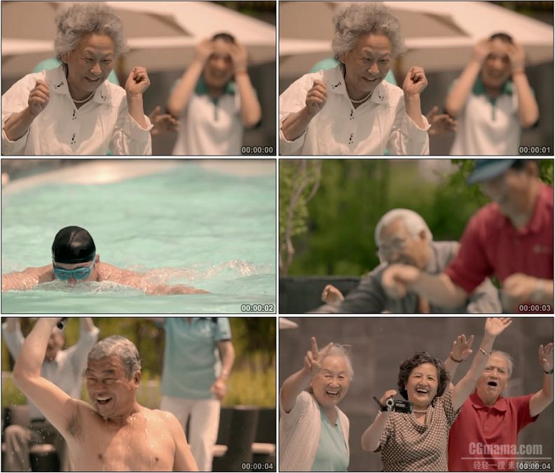 YC1614-老人体育运动游泳医疗保健打乒乓球高清实拍视频素材