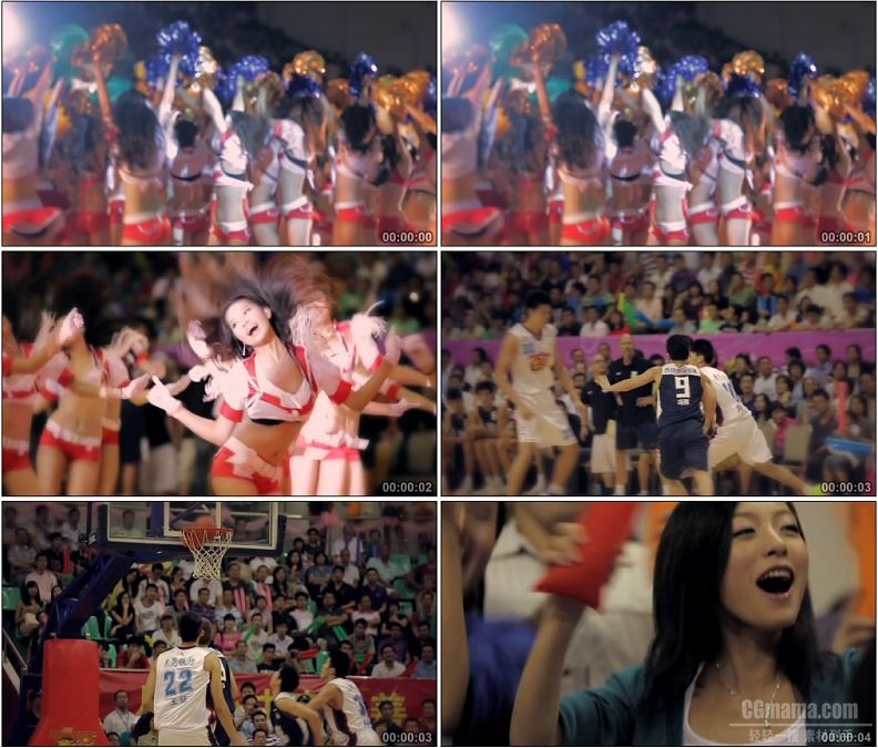 YC1693-篮球场打篮球篮球宝贝拉拉队跳舞观众欢呼高清实拍视频素材