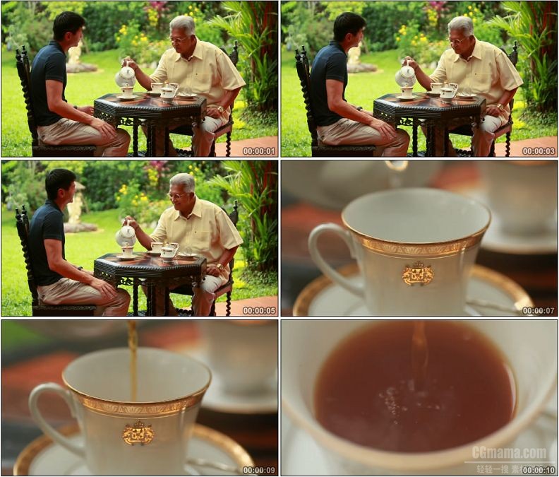 yc1699-外国老人喝茶红茶特写倒茶休闲养生高清实拍视频素材