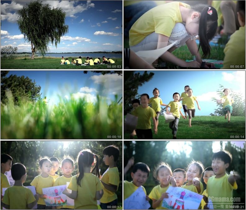YC1718-小朋友春游夏令营野外画画薰衣草开心笑脸高清实拍视频素材