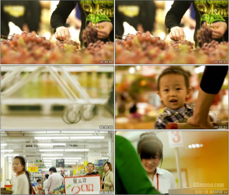 YC1723-超市购物收银挑选水果高清实拍视频素材
