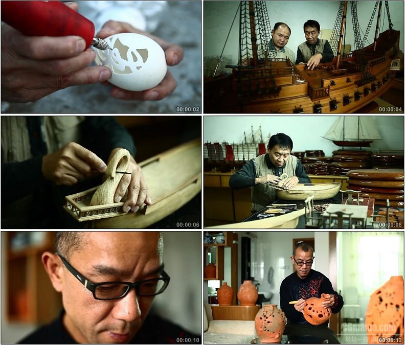 YC1772-民间艺术蛋壳微雕船模制造陶瓷镂雕工艺文化遗产高清实拍视频素材