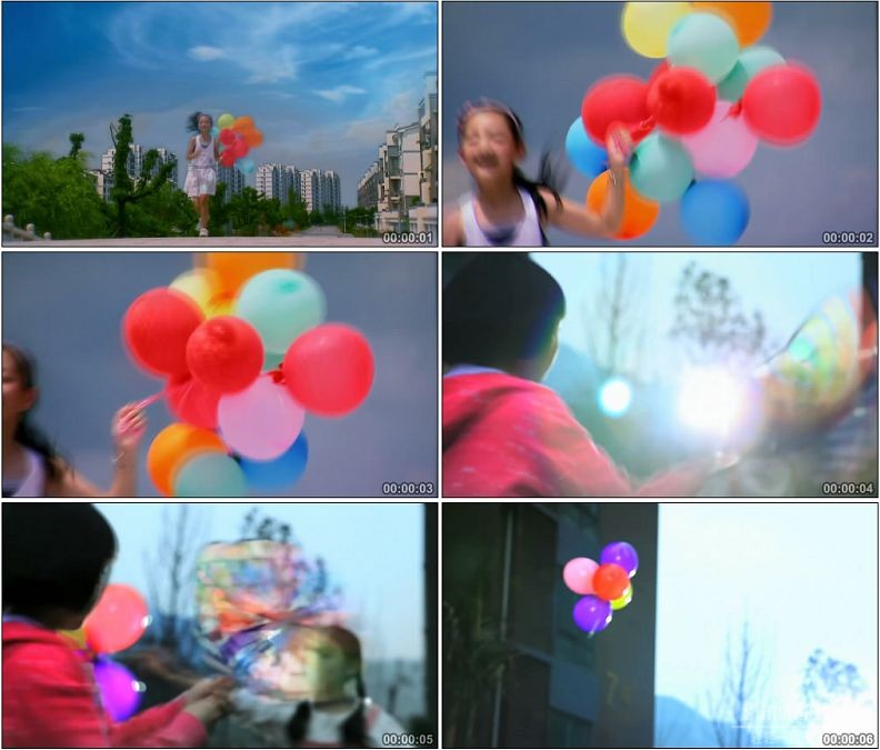 YC1774-拿着气球风车奔跑玩耍的孩子女孩儿童高清实拍视频素材