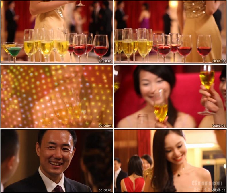 YC1808-宴会晚会酒会香槟美女碰杯高清实拍视频素材