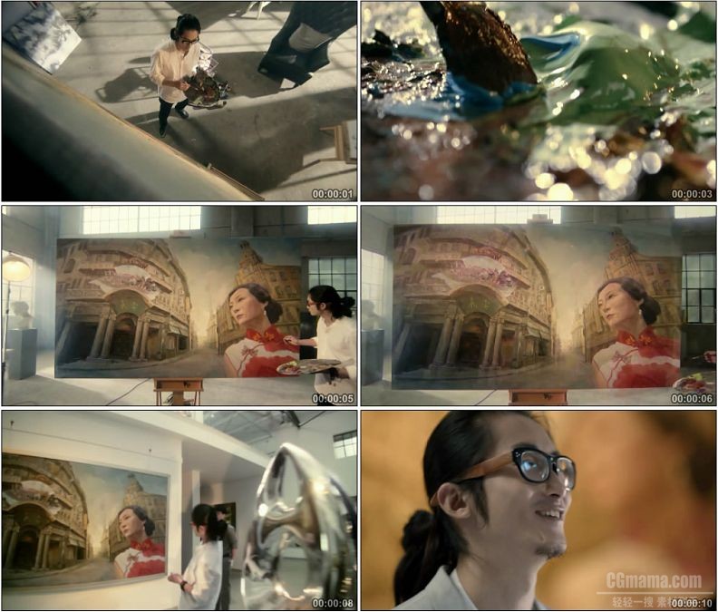 YC1814-艺术家油画家创作绘画上海旗袍美女画展高清实拍视频素材