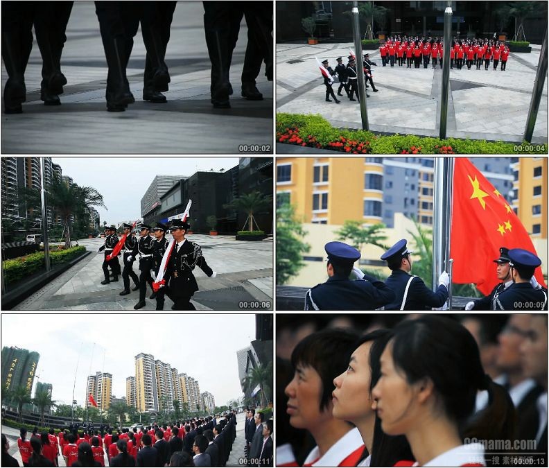 YC1882-公司员工集体升国旗仪式高清实拍视频素材