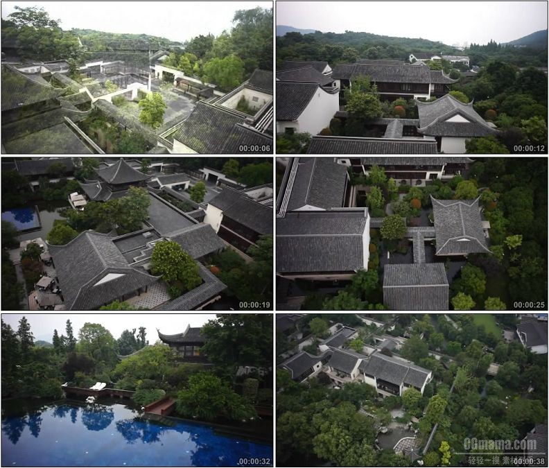 YC1883-古代园林现代酒店俯视鸟瞰风景小高清实拍视频素材
