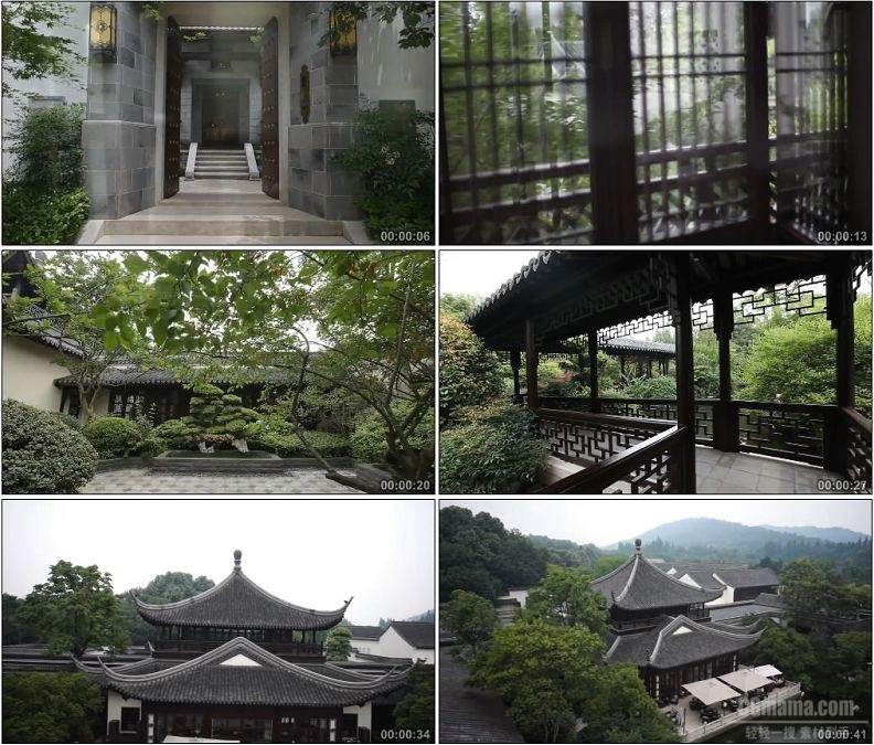 YC1889-杭州古典园林庭院开门小桥流水长廊古代建筑鸟瞰风景小高清实拍视频素材