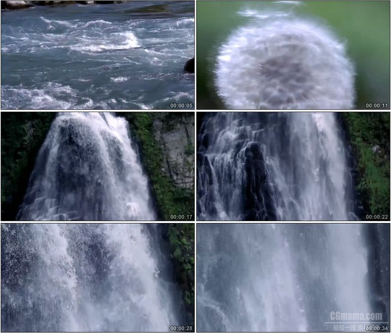 YC1901-美丽自然风光野花蒲公英吹散溪流瀑布高清实拍视频素材