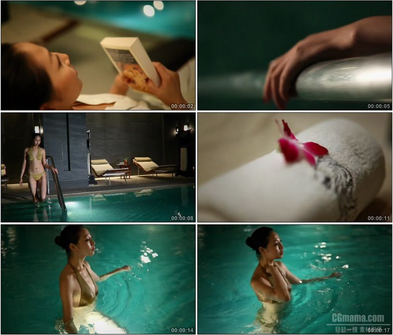 YC1903-女子养生游泳会馆泳池美女休闲高清实拍视频素材
