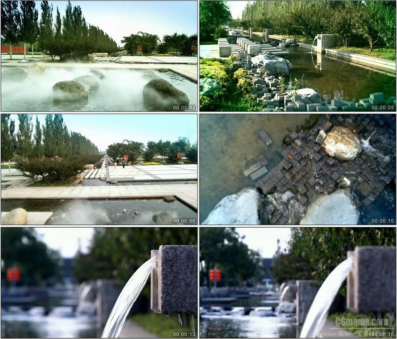 YC1907-泉水溪水巨型卵石景观广场高清实拍视频素材