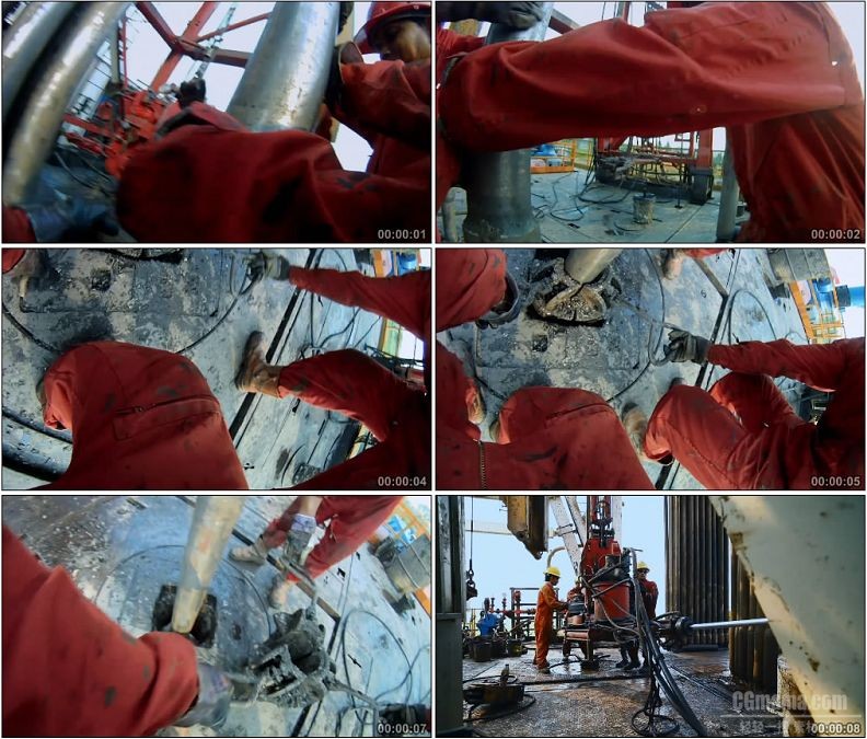 YC1915-石油工人架设出油管打井开采特写高清实拍视频素材