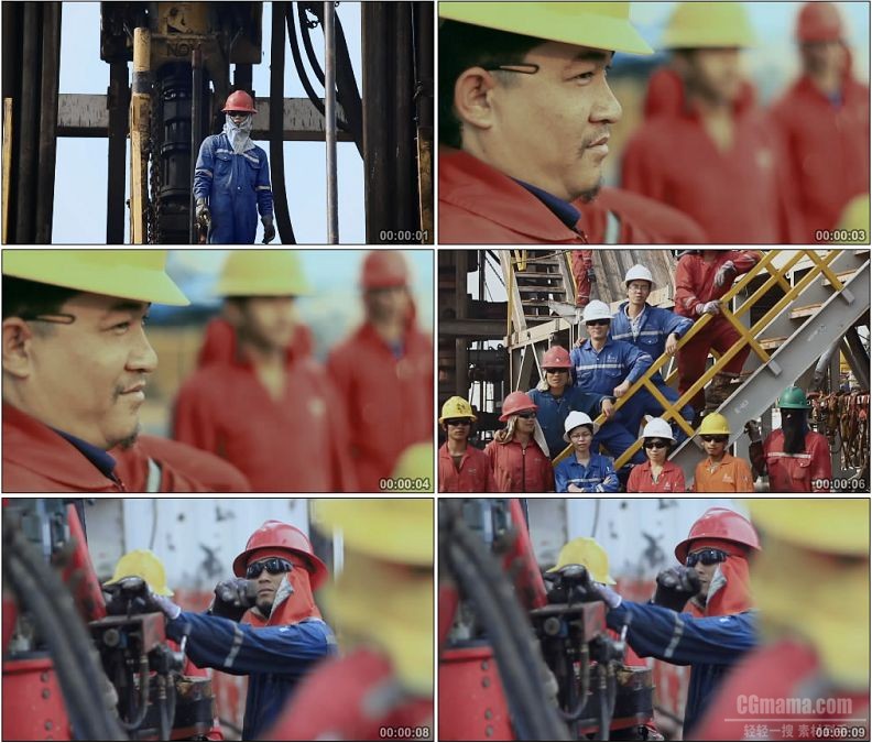 YC1918-石油勘探钻井开采工人的笑脸笑容特写高清实拍视频素材