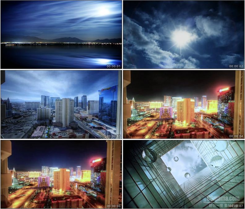YC1924-天空风云昼夜变换高楼水滴高清实拍视频素材