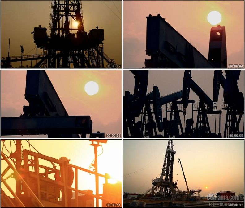 YC1935-夕阳剪影油田石油开采作业高清实拍视频素材