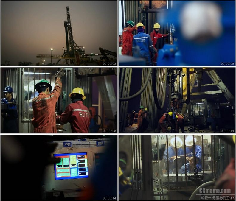 YC1941-夜间晚上石油开采勘探机井作业高清实拍视频素材