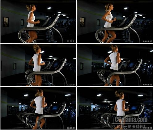 CG0022-外国美女在跑步机上跑步的健康运动高清实拍视频素材