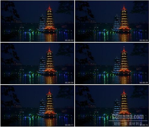 CG0089-亚洲城市夜晚水面桂林日月高清实拍视频素材