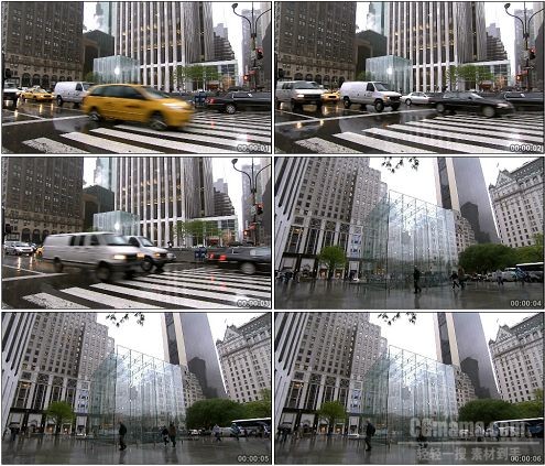 CG0142-雨天街道街景交通人物车流高清实拍视频素材