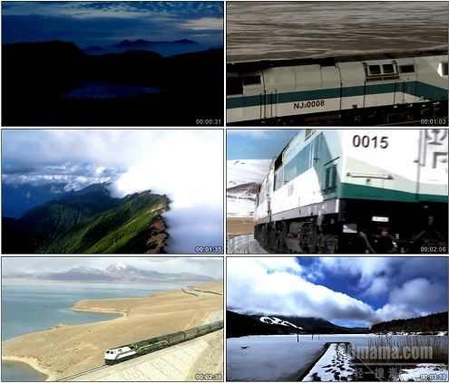 CG0163-青藏高原云层飘动牦牛群青藏铁路火车高速行驶过风光高清实拍视频素材