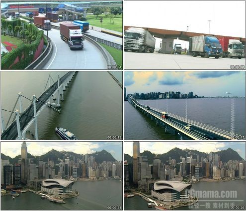 CG0168-港口码头公路收费站跨海大桥航拍高清实拍视频素材