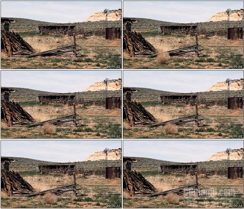 CG0174-荒地景色风吹草动风车转动高清实拍视频素材