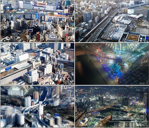 CG0208-日本微型城市商务大楼街道车流日夜景移轴摄影高清实拍视频素材