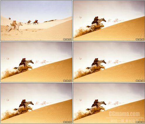 CG0219-金黄色沙漠中骑马奔跑高清实拍视频素材